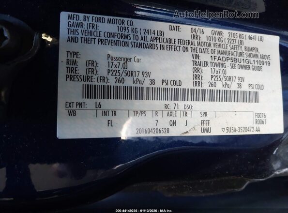 1FADP5BU1GL110919 2016 FORD C-MAX HYBRID Синий Вид подкапотного пространства