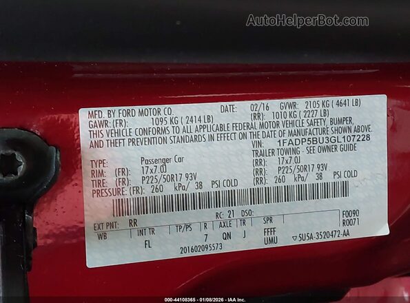 1FADP5BU3GL107228 2016 FORD C-MAX HYBRID Red Widok komory silnika