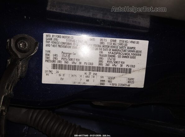 1FADP5CU4GL100559 2016 FORD C-MAX ENERGI Blue Շարժիչի բաժամունքի տեսք