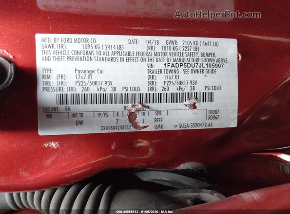 1FADP5DU7JL105907 2018 FORD C-MAX HYBRID Красный Вид подкапотного пространства
