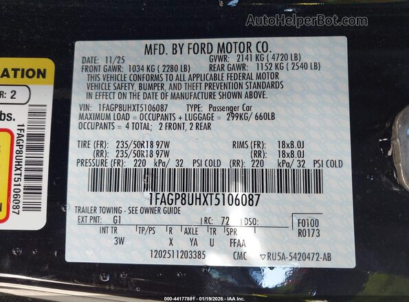 1FAGP8UHXT5106087 2026 FORD MUSTANG Черный Вид подкапотного пространства