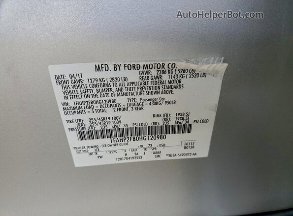 1FAHP2F80HG120980 2017 FORD TAURUS Silver Widok komory silnika