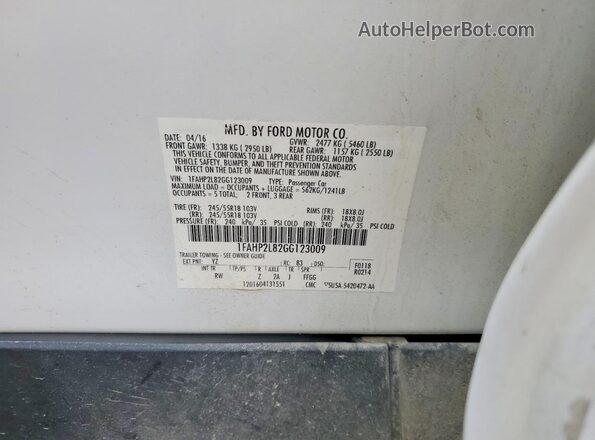 1FAHP2L82GG123009 2016 FORD TAURUS Белый Вид подкапотного пространства