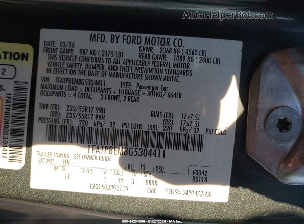 1FATP8EM8G5304411 2016 FORD MUSTANG Серый Вид подкапотного пространства