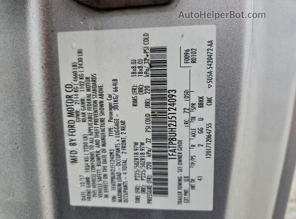 1FATP8UH2J5124093 2018 FORD MUSTANG Серебряный Вид подкапотного пространства