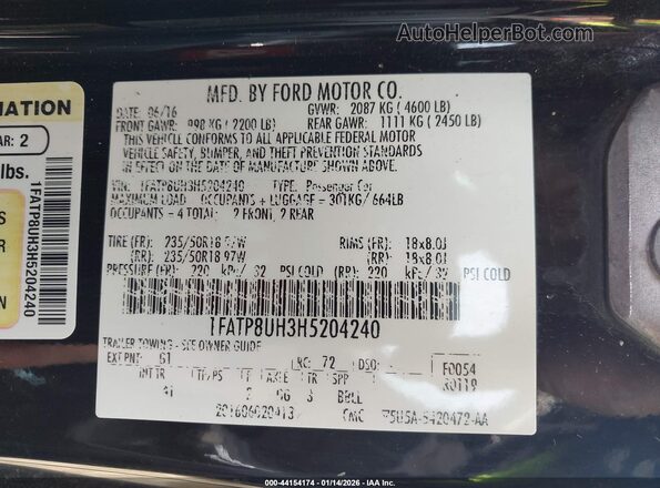 1FATP8UH3H5204240 2017 FORD MUSTANG Черный Вид подкапотного пространства