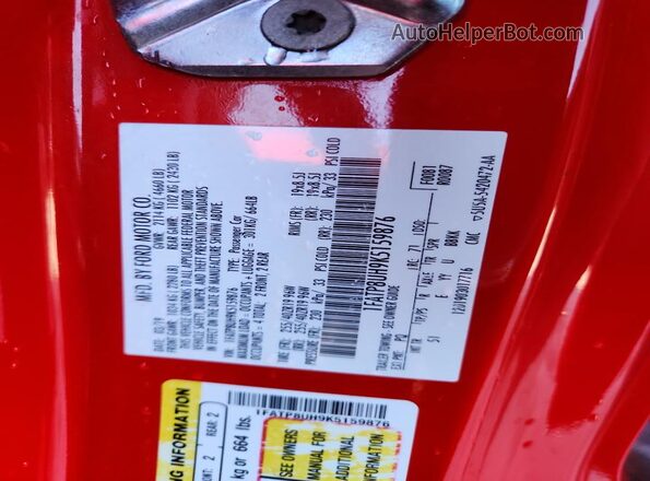 1FATP8UH9K5159876 2019 FORD MUSTANG Красный Вид подкапотного пространства