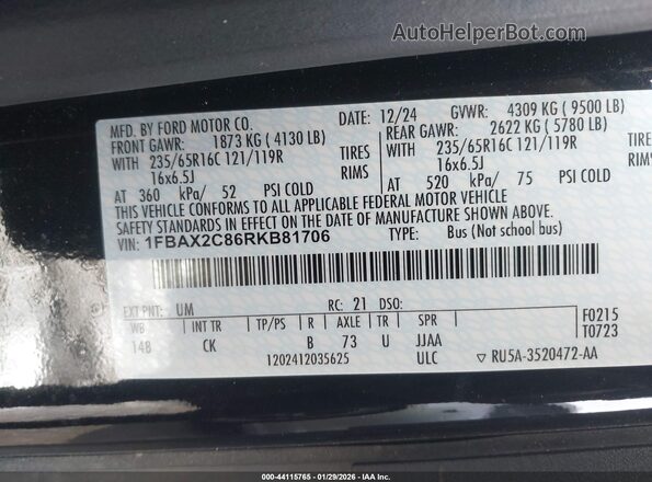 1FBAX2C86RKB81706 2024 FORD PASSENGER Black Vista del compartimento del motor
