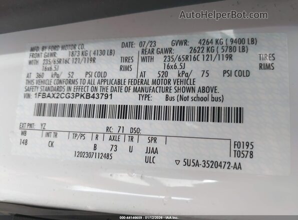 1FBAX2CG3PKB43791 2023 FORD PASSENGER White Вид підкапотного простору
