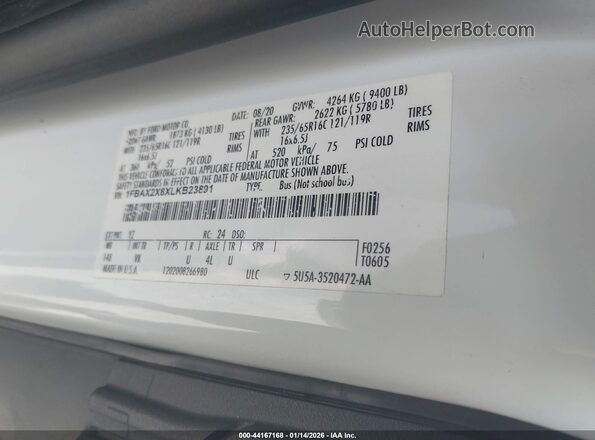 1FBAX2X8XLKB23891 2020 FORD PASSENGER Белый Вид подкапотного пространства