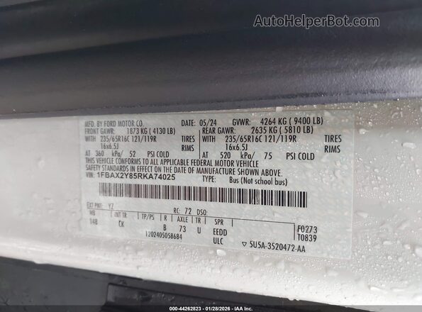 1FBAX2Y85RKA74025 2024 FORD PASSENGER Белый Вид подкапотного пространства
