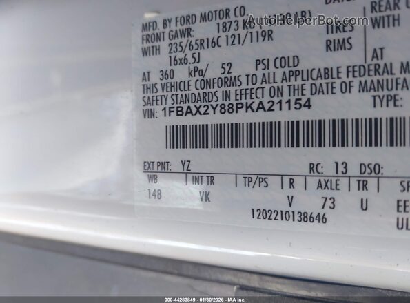 1FBAX2Y88PKA21154 2023 FORD PASSENGER White Вид підкапотного простору