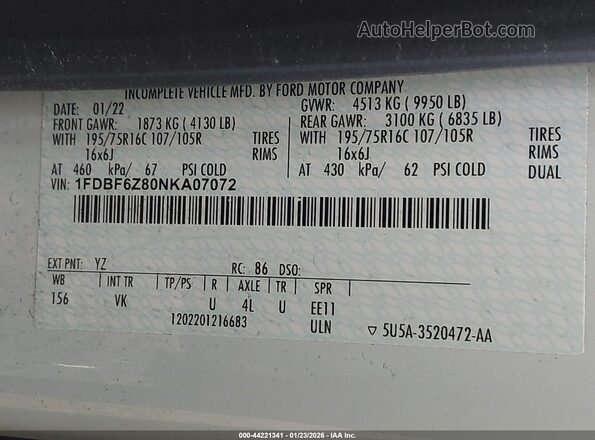 1FDBF6Z80NKA07072 2022 FORD TRANSIT-350 Белый Вид подкапотного пространства