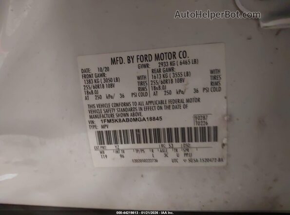 1FM5K8AB0MGA18845 2021 FORD POLICE INTERCEPTOR Белый Вид подкапотного пространства