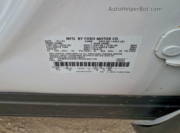 1FM5K8AB1RGA06176 2024 FORD FORD EXPLORER White Widok komory silnika