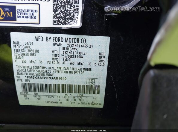 1FM5K8AB1RGA81640 2024 FORD POLICE INTERCEPTOR Black Vista del compartimento del motor