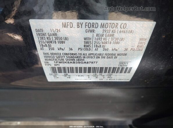 1FM5K8AB3SGA87977 2025 FORD POLICE INTERCEPTOR Black Engine compartment view
