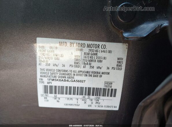 1FM5K8AB4LGA56027 2020 FORD POLICE INTERCEPTOR Серый Вид подкапотного пространства