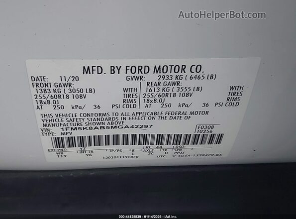 1FM5K8AB5MGA42297 2021 FORD POLICE INTERCEPTOR Белый Вид подкапотного пространства