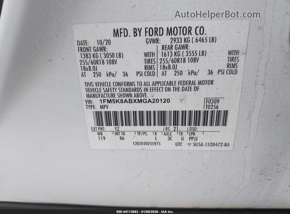 1FM5K8ABXMGA20120 2021 FORD POLICE INTERCEPTOR Белый Вид подкапотного пространства