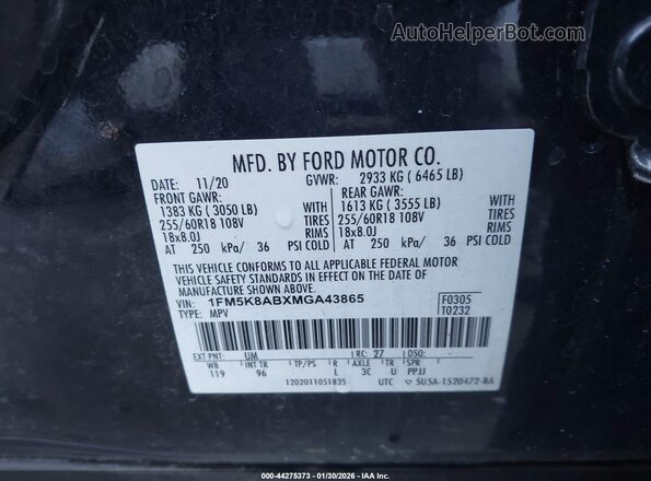 1FM5K8ABXMGA43865 2021 FORD POLICE INTERCEPTOR Black Widok komory silnika