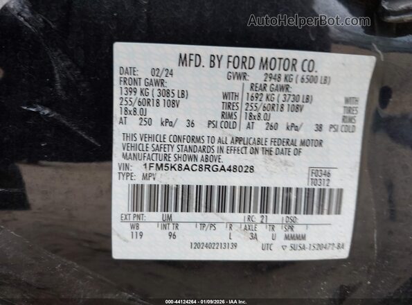 1FM5K8AC8RGA48028 2024 FORD POLICE INTERCEPTOR Black Widok komory silnika