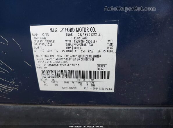 1FM5K8AR2KGA79205 2019 FORD POLICE INTERCEPTOR Blue ძრავის განყოფილების ხედი