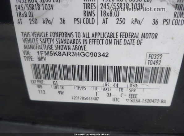 1FM5K8AR3HGC90342 2017 FORD UTILITY POLICE INTERCEPTOR Black Вид підкапотного простору