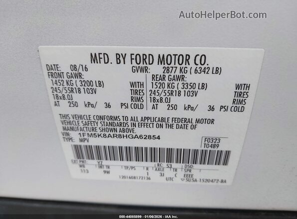 1FM5K8AR8HGA62854 2017 FORD UTILITY POLICE INTERCEPTOR White Widok komory silnika