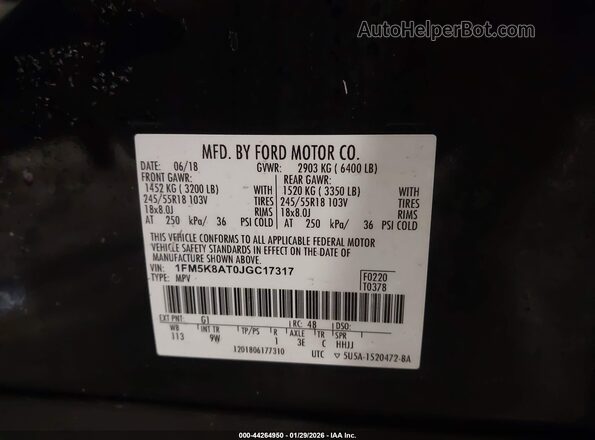1FM5K8AT0JGC17317 2018 FORD POLICE INTERCEPTOR Black Vista del compartimento del motor