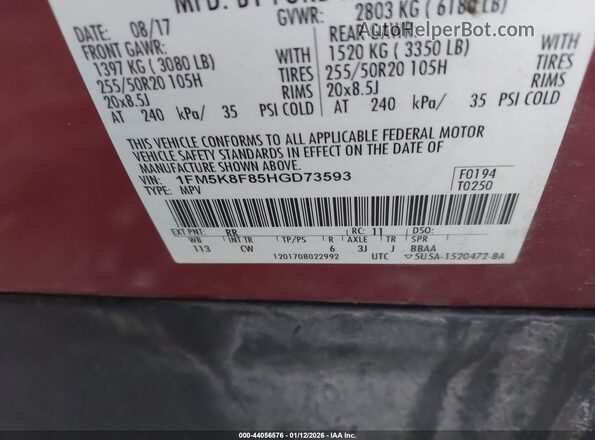 1FM5K8F85HGD73593 2017 FORD FORD EXPLORER Red Widok komory silnika