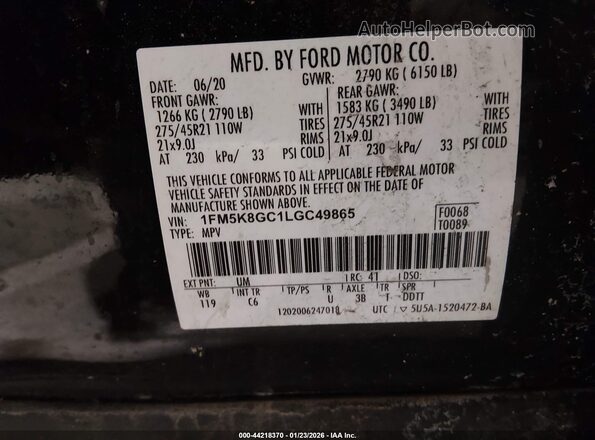 1FM5K8GC1LGC49865 2020 FORD FORD EXPLORER Black Engine compartment view