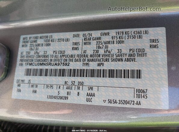 1FMCU0MN5RUA97592 2024 FORD ESCAPE Серебряный Вид подкапотного пространства