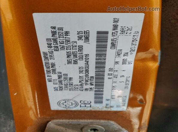 1FMCU9G98GUA41016 2016 FORD ESCAPE Оранжевый Панорамный вид салона 360°