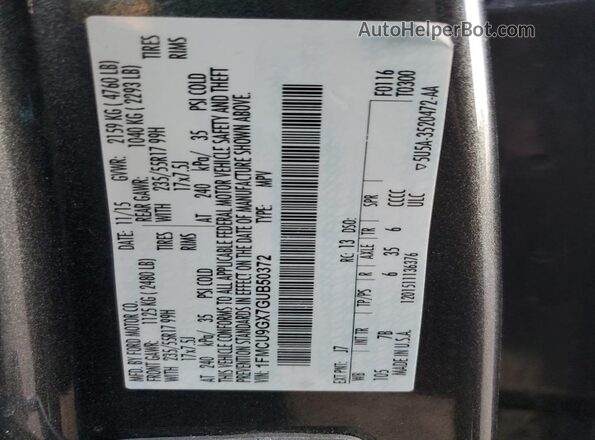 1FMCU9GX7GUB50372 2016 FORD ESCAPE Серый Вид наклейки с VIN-кодом