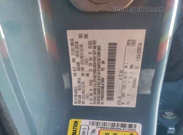 1FMDE5DH0MLA73689 2021 FORD BRONCO Blue Vista de la etiqueta del VIN