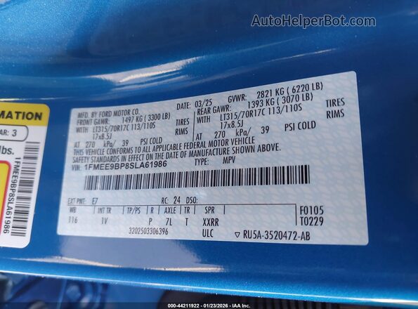 1FMEE9BP8SLA61986 2025 FORD BRONCO Синий Вид подкапотного пространства