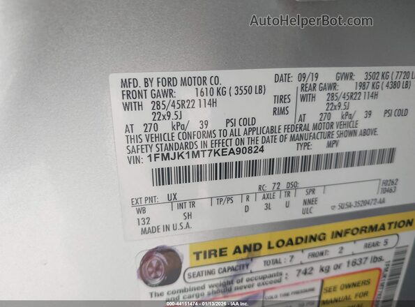 1FMJK1MT7KEA90824 2019 FORD EXPEDITION MAX Silver ძრავის განყოფილების ხედი
