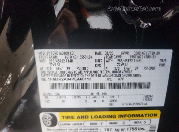 1FMJK2A84PEA60113 2023 FORD EXPEDITION Black Widok naklejki z numerem VIN