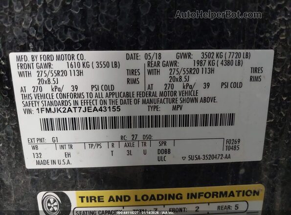 1FMJK2AT7JEA43155 2018 FORD EXPEDITION MAX Black Շարժիչի բաժամունքի տեսք