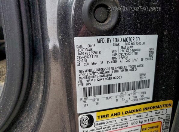 1FMJU2AT7GEF03062 2016 FORD EXPEDITION Угольный Вид наклейки с VIN-кодом