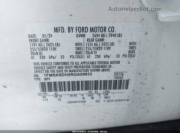 1FMSK8DH0RGA09833 2024 FORD FORD EXPLORER White Engine compartment view