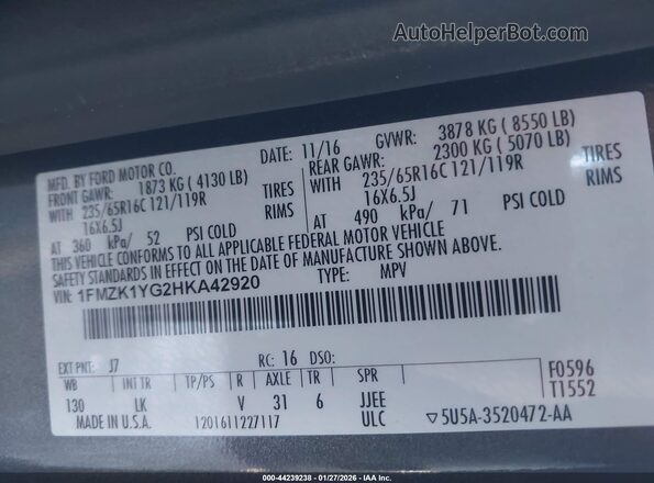 1FMZK1YG2HKA42920 2017 FORD TRANSIT-150 Gray Engine compartment view