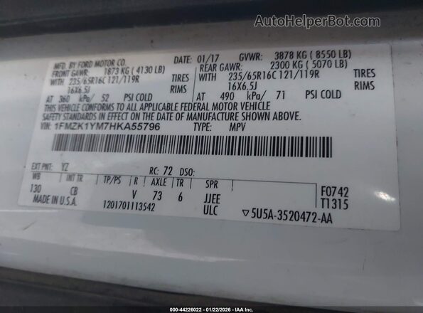 1FMZK1YM7HKA55796 2017 FORD TRANSIT-150 White Engine compartment view