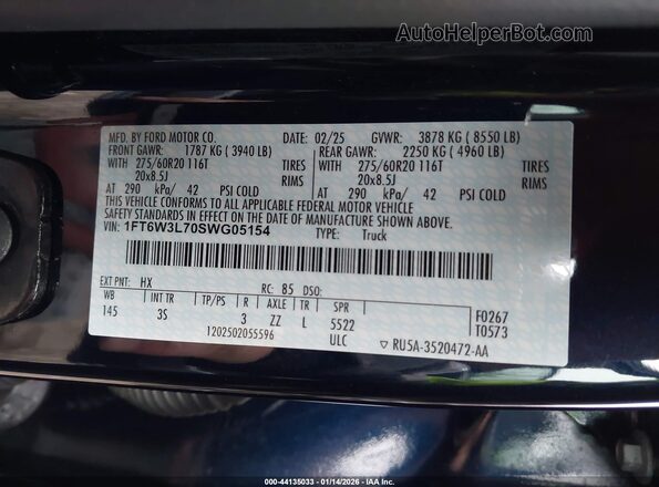 1FT6W3L70SWG05154 2025 FORD F-150 LIGHTNING Dark Blue Widok komory silnika