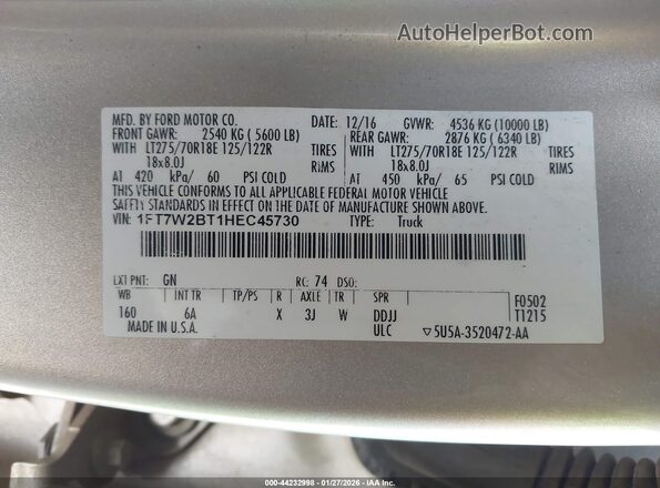 1FT7W2BT1HEC45730 2017 FORD F-250 Золотой Вид подкапотного пространства