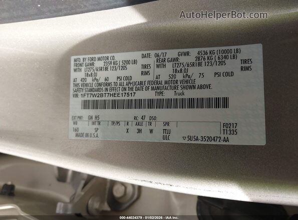 1FT7W2BT7HEE17517 2017 FORD F-250 Золотой Вид подкапотного пространства