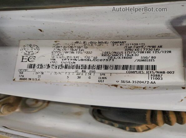 1FT8W3B68LEC07571 2020 FORD F350 White VIN კოდის სტიკერის ხედი