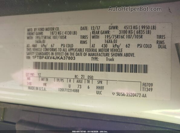1FTBF4XV4JKA37803 2018 FORD TRANSIT-350 White Widok komory silnika