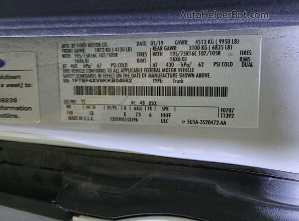 1FTBF4XV6KKB04662 2019 FORD TRANSIT-350  Przód lewy